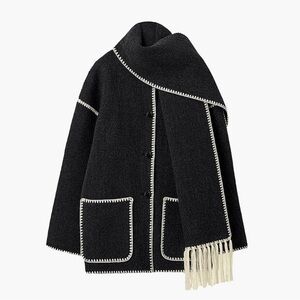 NEW Contrast Trim Jacket with Scarf